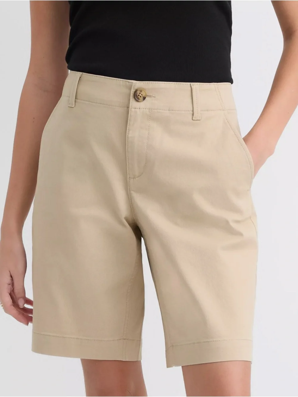 LOFT Monroe Chino Bermuda Shorts Natural Jute Size 2 - Picture 2 of 8